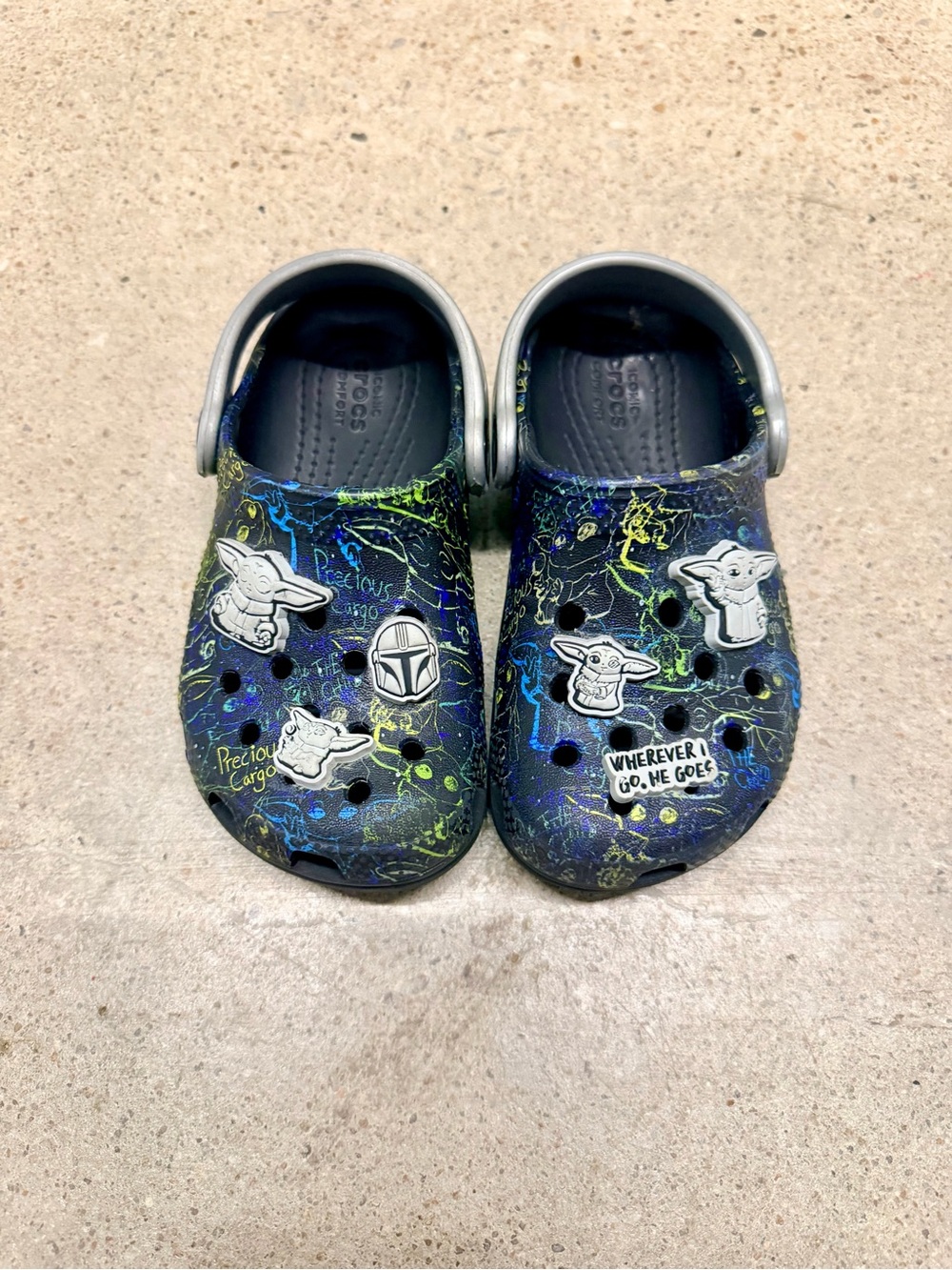 CROCS Kids Navy & Green Grogu Mandolorian Themed Clogs with Charms